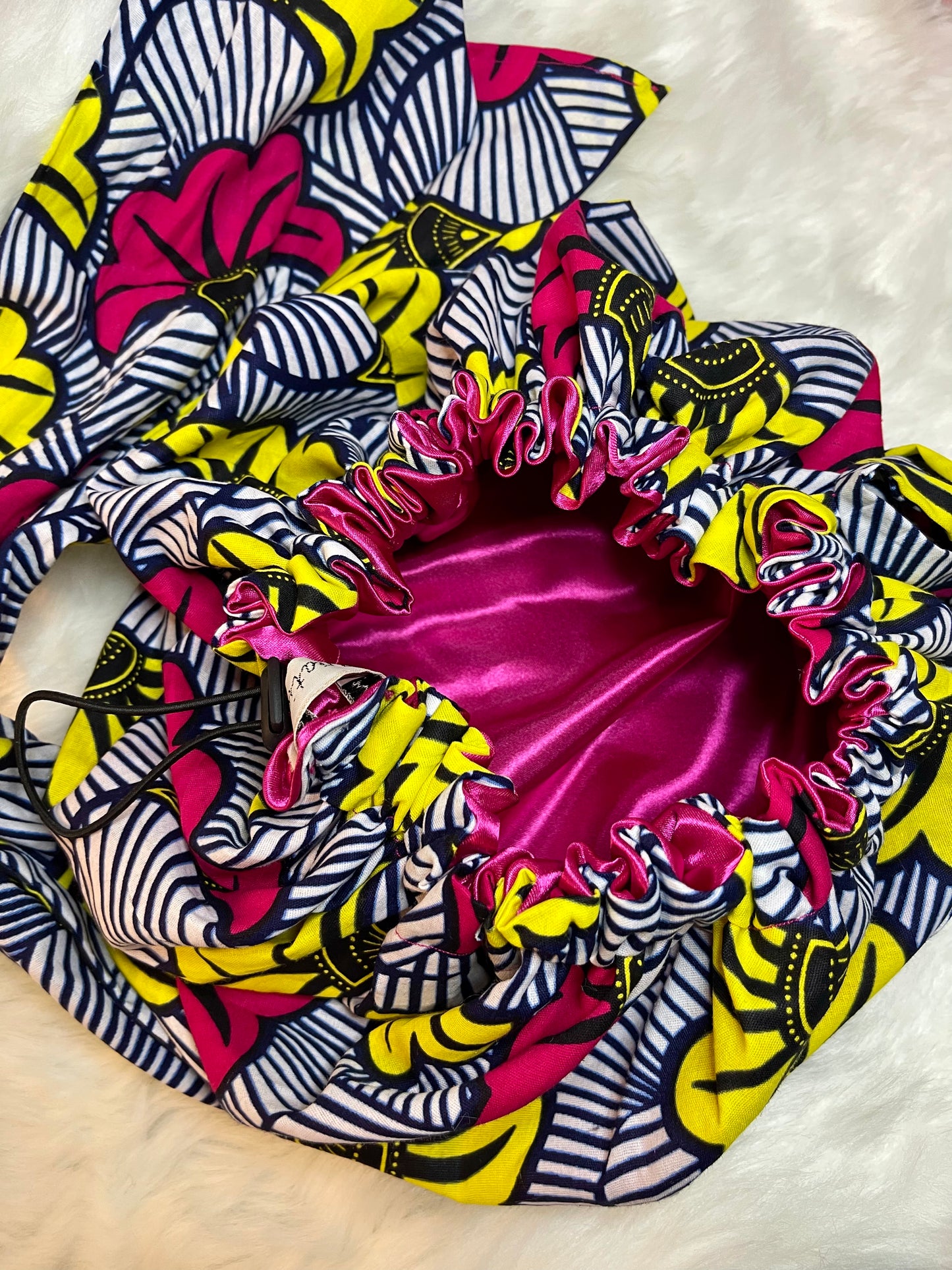 Bonnet turban ajustable en Wax et satin